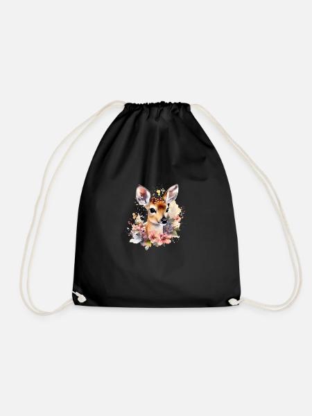 Flower deer - Drawstring Bag - black