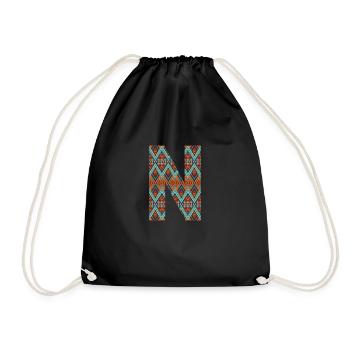 Letter N- boho design, Colorful monogram - Drawstring Bag - black - Front