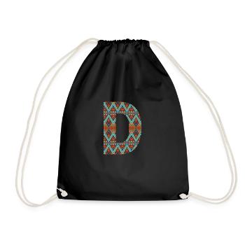 Letter D- boho design, Colorful monogram - Drawstring Bag - black - Front