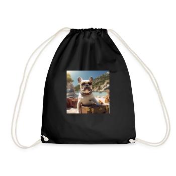 French bulldog wearing sunglasses on the beach - Drawstring Bag - black - Front