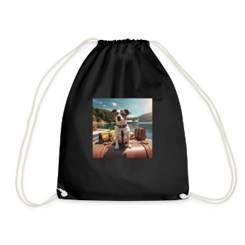 Jack Russell Terrier wearing sunglasses on vacation - Drawstring Bag - black - Front