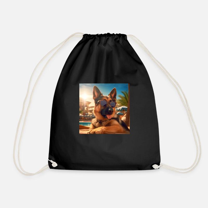 Schäferhund mit Sonnenbrille im Urlaub am Pool - Turnbeutel - Schwarz