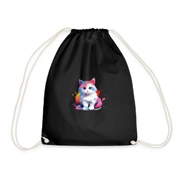 Splash Cat Kitty Design Present Idea - Drawstring Bag - black - Front