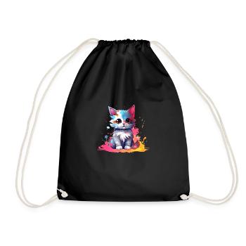 Unique Cat splash Kitty Cat Print Design - Drawstring Bag - black - Front
