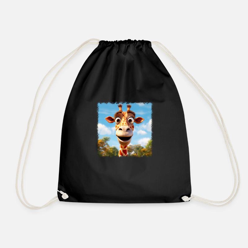 Cute Giraffe - Drawstring Bag - black