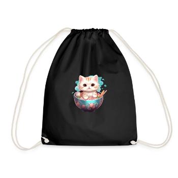 Kawaii Katze mit einer Schüssel Ramen - Turnbeutel - Schwarz - Vorne