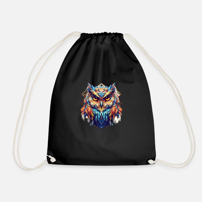 Colorful geometric owl - Drawstring Bag - black