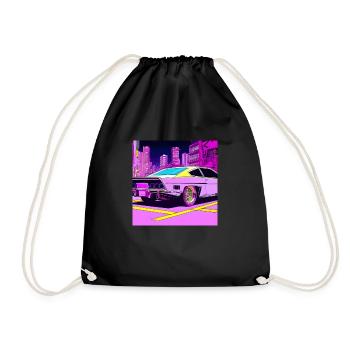 Cyberpunk Car Futuristic Night City 80s Retro - Drawstring Bag - black - Front