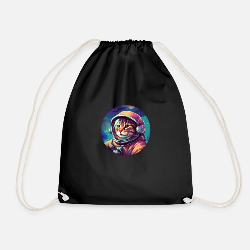 Cosmic Cat Explorer - Drawstring Bag - black