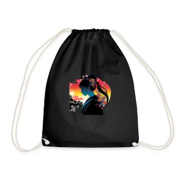 Japanese Geisha at Sunset #1 - Drawstring Bag - black - Front