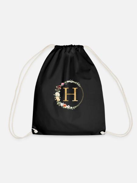Personalisierbar Monogramm H Floral - Turnbeutel - Schwarz