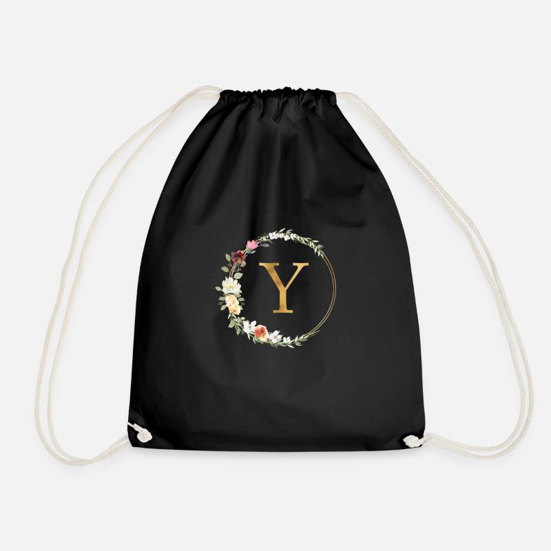 Personalisierbar Monogramm Y Floral - Turnbeutel - Schwarz