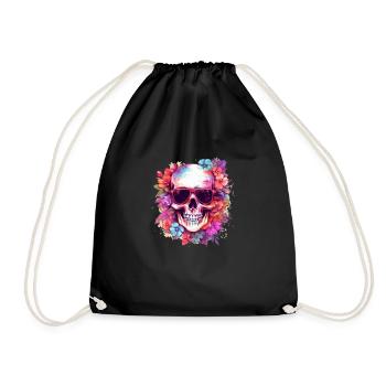 Tête de mort fleurie - Sac de sport léger - noir - Devant