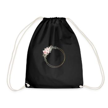 Modern flower wreath circle can be personalized - Drawstring Bag - black - Front