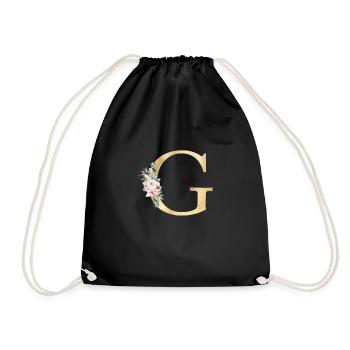 G Personalisierbar Monogramm Floral - Turnbeutel - Schwarz - Vorne