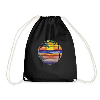 Palm Tree Summer Holiday Beach Island Palm Tree Sun - Drawstring Bag - black - Front