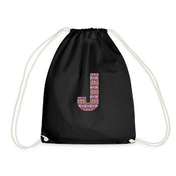 Monogram Letter J- geometric pattern - Drawstring Bag - black - Front