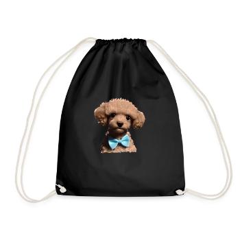 Pudel Hundewelpe mit Fliege Hundehalter Pudelwelpe - Turnbeutel - Schwarz - Vorne