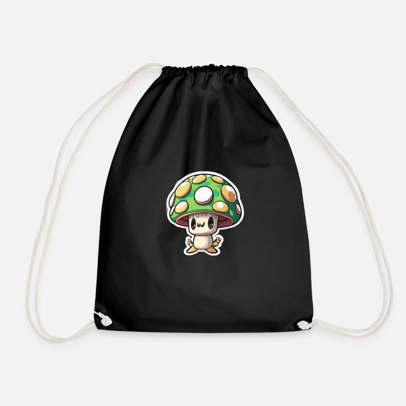 Funny cartoon mushroom - Drawstring Bag - black