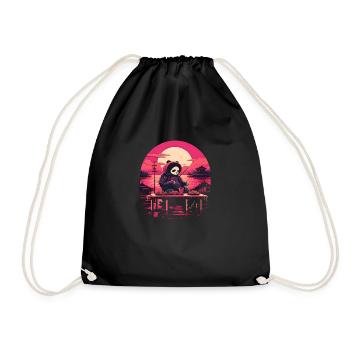 Synthwave eating Panda Japan Sunset - Drawstring Bag - black - Front