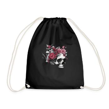 Crâne avec des roses - Sac de sport léger - noir - Devant