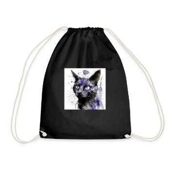 Distressed Grungy Punky Graffiti Cat V - Drawstring Bag - black - Front