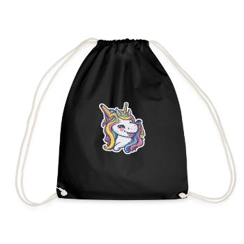 Unicorn Rainbow Einhorn Comic Cartoon - Turnbeutel - Schwarz - Vorne