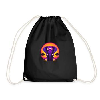 Synthwave Elephant African Sunset - Drawstring Bag - black - Front