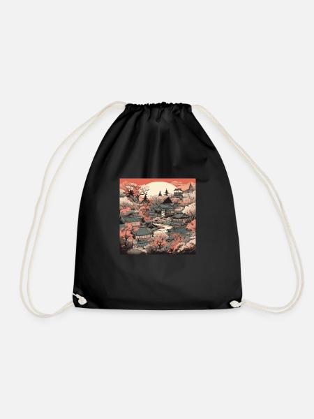 Verträumtes Japan: Vintage-Landschaftsmalerei - Turnbeutel - Schwarz