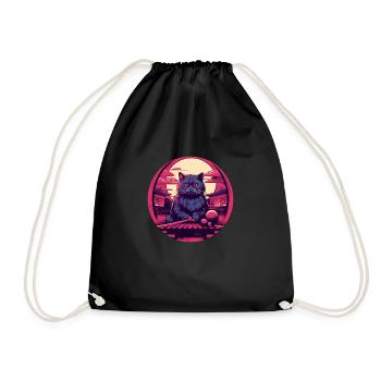 Synthwave japan Cat - Turnbeutel - Schwarz - Vorne