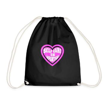 Self care is important heart - Drawstring Bag - black - Front