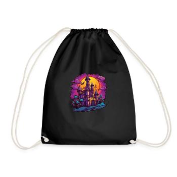 Halloween Haunted Castle Clipart - Drawstring Bag - black - Front