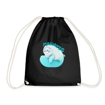 Cute Manatee - Drawstring Bag - black - Front