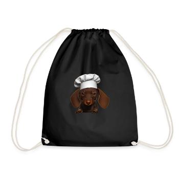 Dog Dachshund Restaurateur Dachshund Puppy Cooking Dogs - Drawstring Bag - black - Front