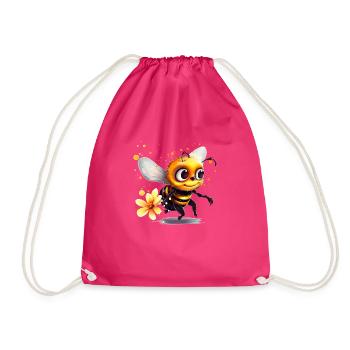 Funny bee has covered herself with bee pollen - Drawstring Bag - fuchsia - Front
