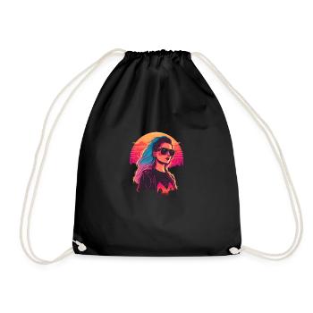 Synthwave Girl wearing sunglasses - Drawstring Bag - black - Front