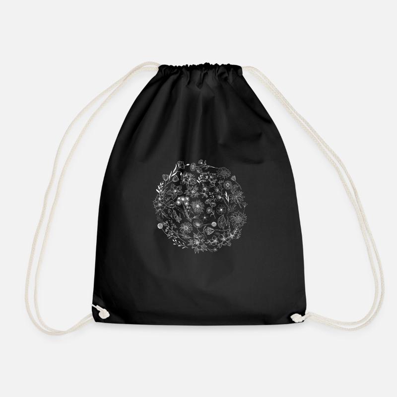 Minimalist flower - Drawstring Bag - black