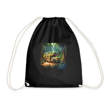 Motorhome Camping T-Shirt & Slogan I love outdoor - Drawstring Bag - black - Front