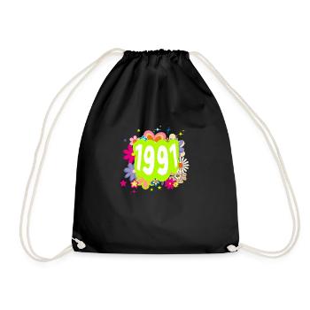 Jahr 1991 Jubiläum Floral Groovy - Turnbeutel - Schwarz - Vorne