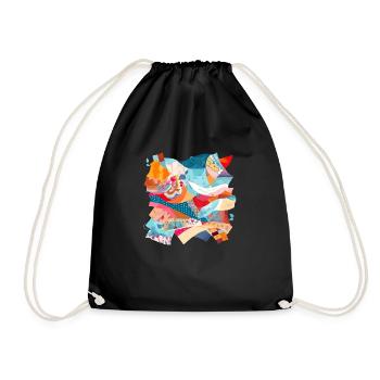 Fabric patchwork n°3 - Drawstring Bag - black - Front