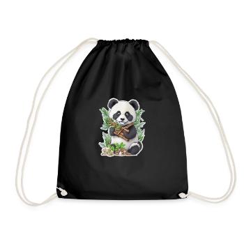 Panda Bär ißt Bambus - Turnbeutel - Schwarz - Vorne