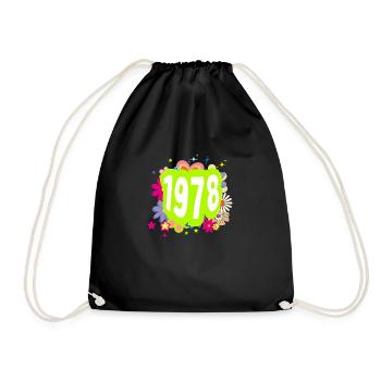 Year 1978 anniversary Groovy floral - Drawstring Bag - black - Front