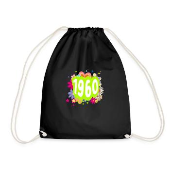 Year 1960 anniversary Floral Groovy - Drawstring Bag - black - Front