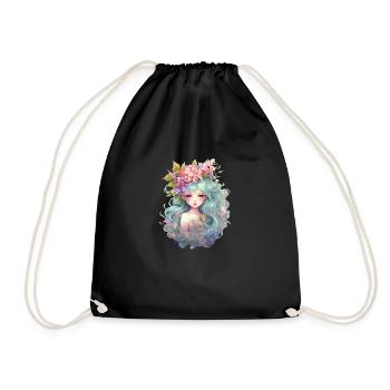 Meerjungfrau mit Blumen im Haar, Sommer, Mermaid - Turnbeutel - Schwarz - Vorne