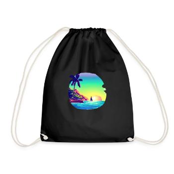 Summer Holiday Sun Palm Beach Palm Island - Drawstring Bag - black - Front