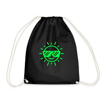 Sunglasses Happy Face Sun Neon Green - Drawstring Bag - black - Front