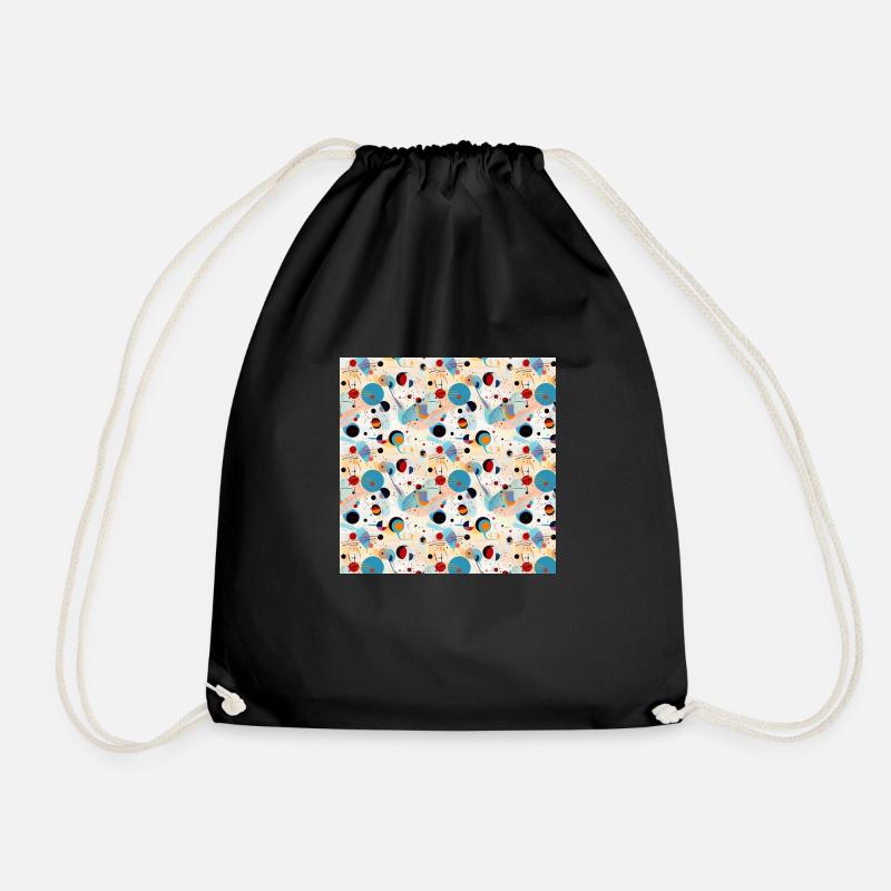 Abstract Seamless Pattern Shapes Lines Modern Art - Drawstring Bag - black