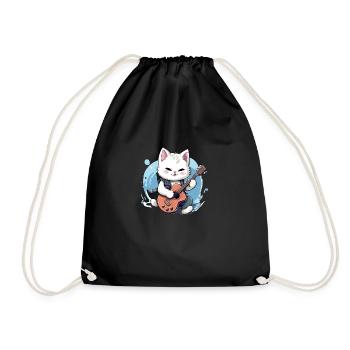 Katze mit E Gitarre - Katzen T Shirt - Turnbeutel - Schwarz - Vorne