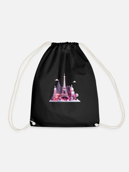 Geometrical low poly Paris Island, Eiffel Tower - Drawstring Bag - black