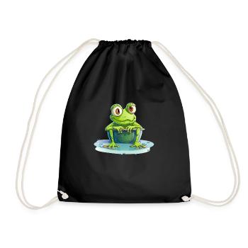 Frog defies the monkey heat in the bucket of water - Drawstring Bag - black - Front